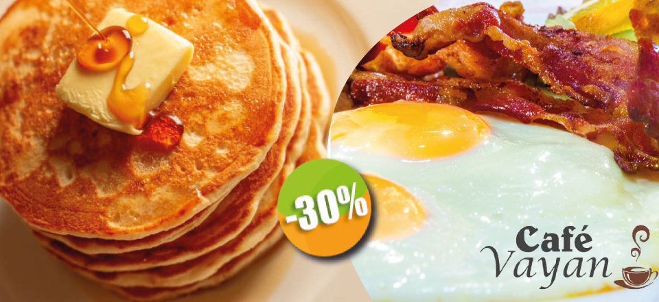 Café Vayan - $115 pesos instead of $165 for 1 Hotcakes with Eggs any Style, Bacon and Seasonal Fruit